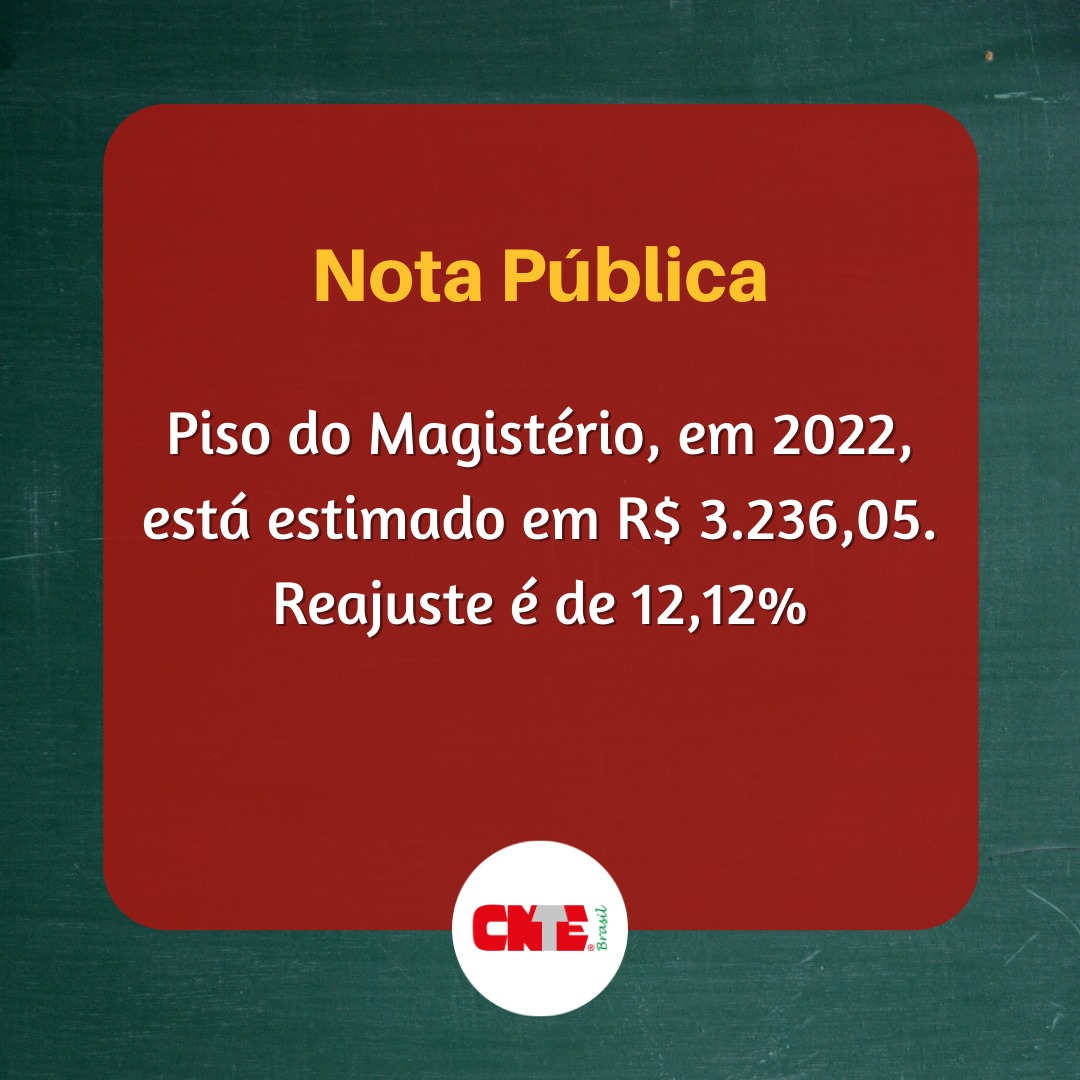 Piso do Magistério, em 2022, está estimado em R$ 3.236,05 – reajuste de 12,12%.