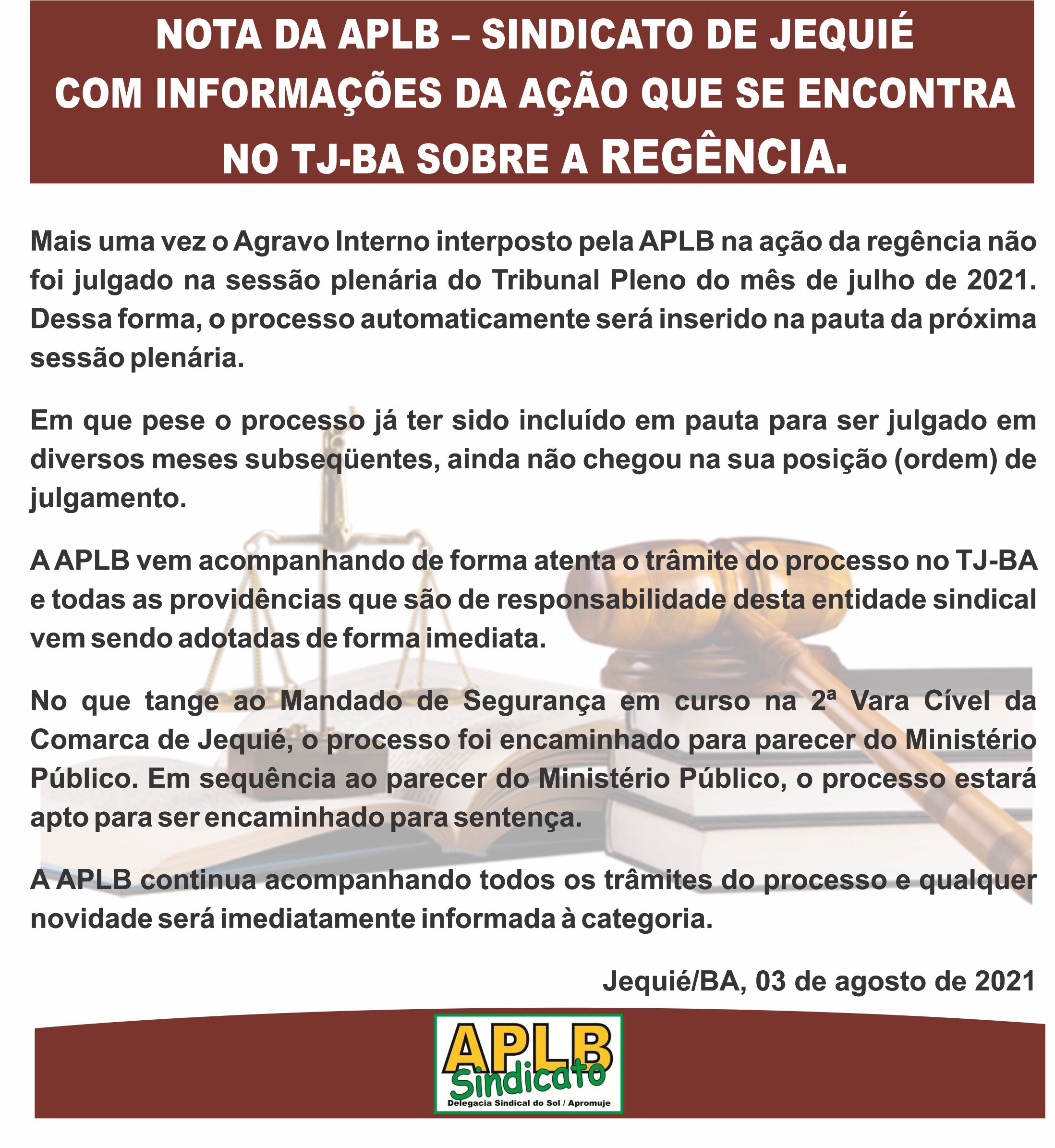 COMUNICADO IMPORTANTE – AÇÃO REGÊNCIA