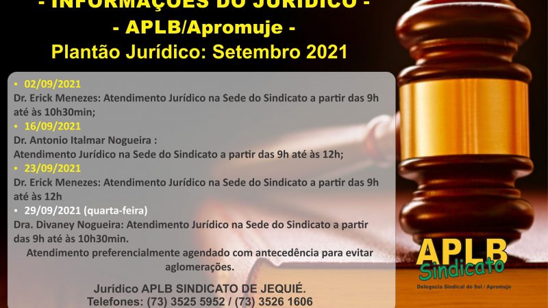 Alteração de Plantão Jurídico/ APLB Sindicato