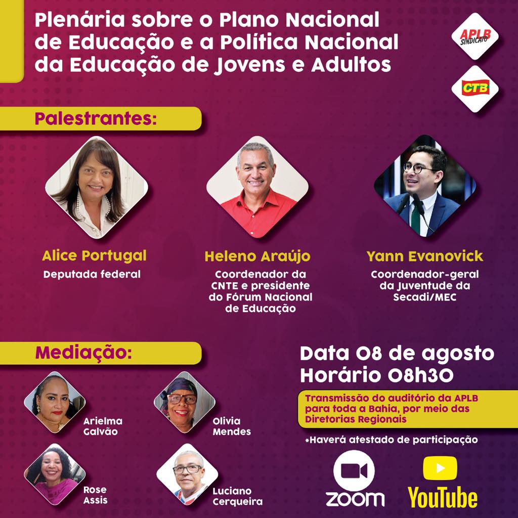 APLB promove plenária sobre Plano Nacional de Educação e Política Nacional da EJA