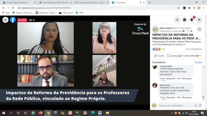Jurídico da APLB realiza Live sobre os Impactos da Reforma da Previdência para Professores/as da Rede Pública, vinculados ao Regime Próprio.